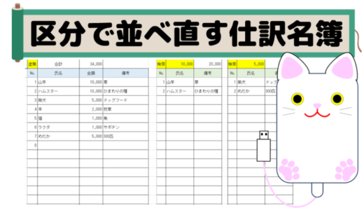 金額や地域などの区分で並べ直す名簿
